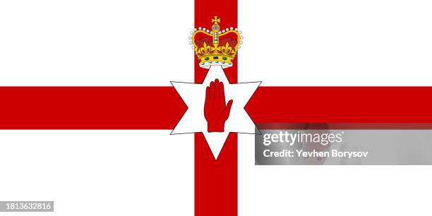 northern ireland flag with coat of arms - irlande du nord photos et images de collection