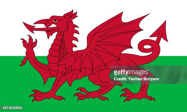 wales flag with coat of arms - british flag icon stock pictures, royalty-free photos & images