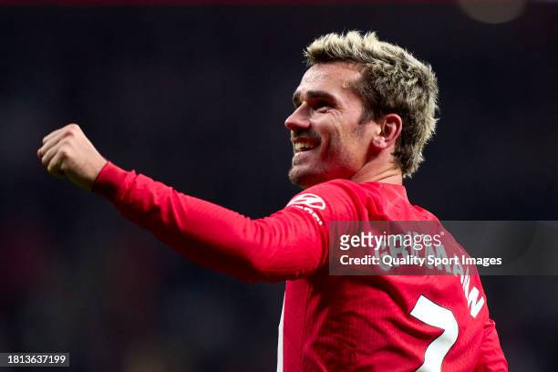 Antoine Griezmann of Atletico de Madrid celebrates after scoring his team's first goal during the LaLiga EA Sports match between Atletico Madrid and...
