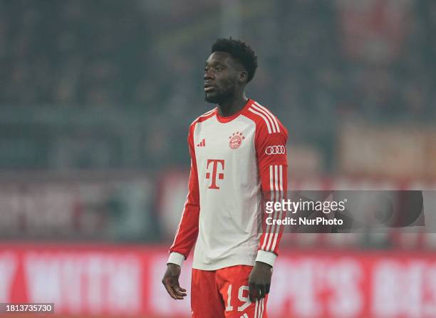 Alphonso Davies of FC Bayern Munchen is looking on during a Group A - UEFA Champions League game between Bayern Munich and FC Copenhagen at Allianz...
