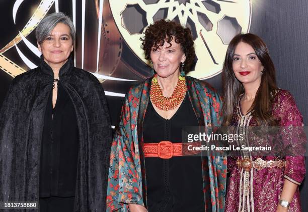 Narjiss Nejjar, Zakia Tahri and Hanane el-Fadili attend the Ceremony of the 20th anniversary of the festival during the 20th Marrakech International...