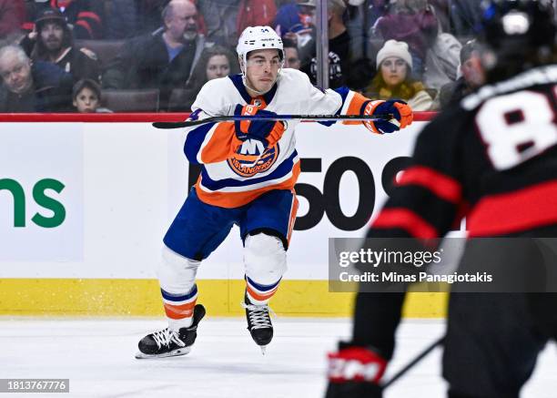 Jean-Gabriel Pageau of the New York Islanders skates during the third period against the Ottawa Senators at Canadian Tire Centre on November 24, 2023...