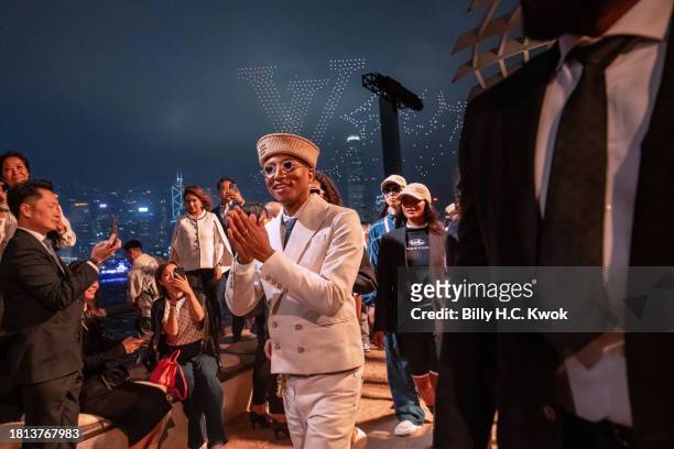Pharrell Williams, Men's Creative Director at Louis Vuitton, attends the Louis Vuitton Men's Pre-Fall 2024 fashion show on November 30, 2023 in Hong...