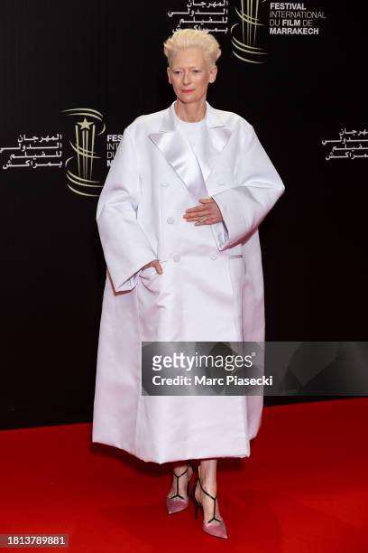 Actress Tilda Swinton attends the ceremony for the 20th annual Marrakech International Film Festival on November 25, 2023 in Marrakech, Morocco.