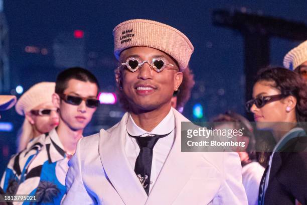 Pharrell Williams, menswear creative director at Louis Vuitton, at the unveiling of the Louis Vuitton pre-fall 2024 men's collection at the Avenue of...