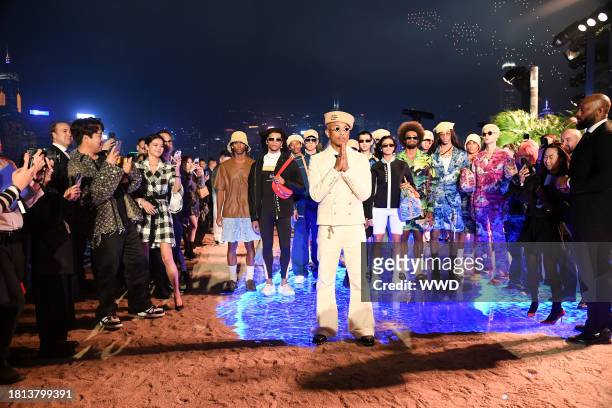 Pharrell Williams on the runway at Louis Vuitton Men's Pre-Fall 2024 held on November 30, 2023 in Hong Kong, China.