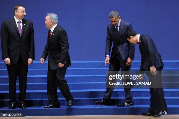 Azerbaijan's President Ilham Aliyev, Kazakhstan's President Nursultan Nazarbayev, US President Barack Obama and South Korean President Lee Myung-Bak...