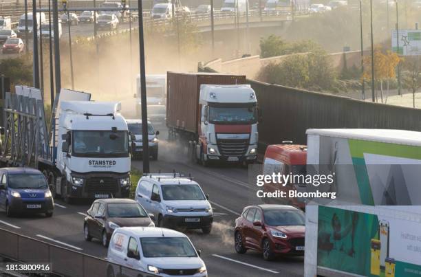 Vehicles on the A13 arterial road in to London, UK, on Thursday, Nov. 30, 2023. . A levy on drivers of older cars with dirtier engines has pushed...