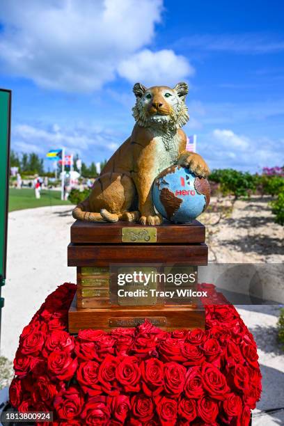 View of the tournament trophy on the first tee during the first round of the Hero World Challenge at Albany Golf Course on November 30, 2023 in...