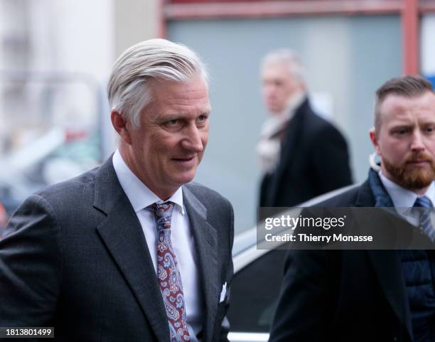 Belgium King Philippe of Belgium arrives for a ceremony on the occasion of the 120th anniversary of the ULB faculty on November 30, 2023 in Brussels,...