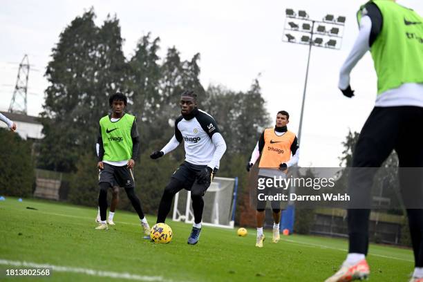 Lesley Ugochukwu of Chelsea during a training session at Chelsea Training Ground on November 30, 2023 in Cobham, England.