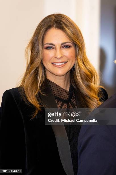 Princess Madeleine of Sweden attends a concert on the occasion of the Queen's 80th Birthday at Lilla Akademien Music School on November 30, 2023 in...