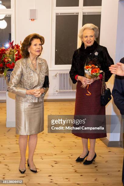 Queen Silvia of Sweden and Princess Benedikte of Denmark attend a concert on the occasion of the Queen's 80th Birthday at Lilla Akademien Music...
