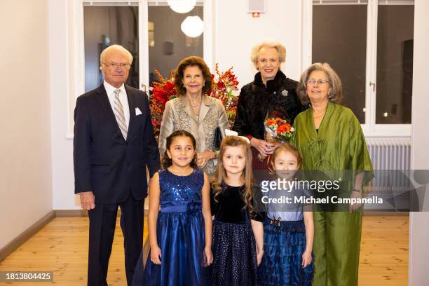 King Carl XVI Gustaf of Sweden, Queen Silvia of Sweden, Princess Benedikte of Denmark, and Nina Balabina attend a concert on the occasion of the...