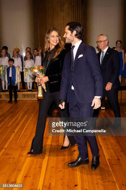 Prince Carl Philip of Sweden and Princess Madeleine of Sweden attend a concert on the occasion of the Queen's 80th Birthday at Lilla Akademien Music...