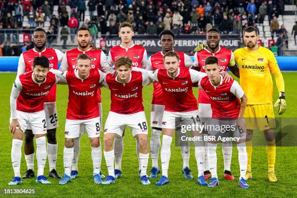 Team photo of AZ Alkmaar, Riechedly Bazoer of AZ Alkmaar, Vangelis Pavlidis of AZ Alkmaar, Ruben van Bommel of AZ Alkmaar, Ernest Poku of AZ Alkmaar,...