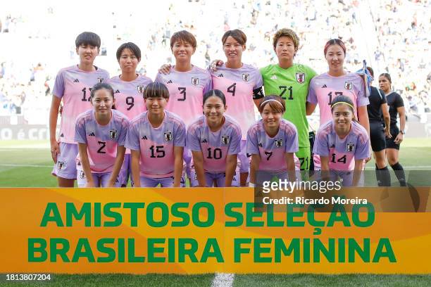 Team of Japan pose for photographers prior to the Women's International Friendly between Brazil and Japan at Neo Quimica Arena on November 30, 2023...