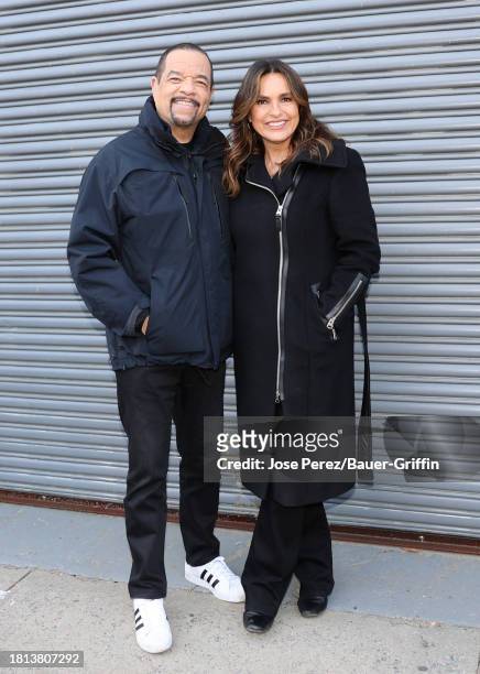 Ice-T and Mariska Hargitay is seen on the set of "Law and Order: Special Victims Unit" on November 30, 2023 in New York City.