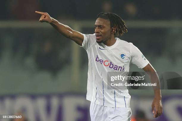 Joris Kayembe of KRC Genk celebrates after scoring a goal during the match between of ACF Fiorentina and KRC Genk - Group F - Uefa Eurcopa Conference...