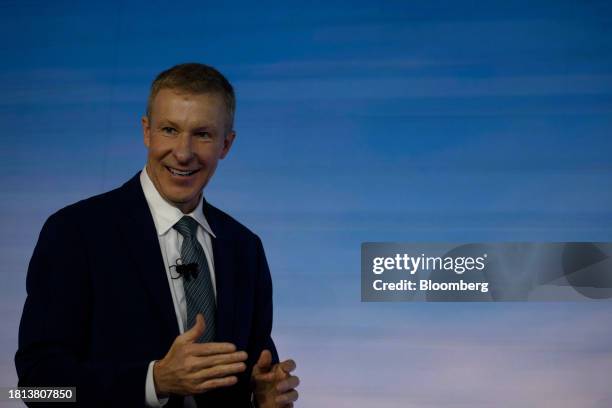 Scott Kirby, chief executive officer of United Airlines Holdings Inc., during a news conference at George Bush Intercontinental Airport in Houston,...