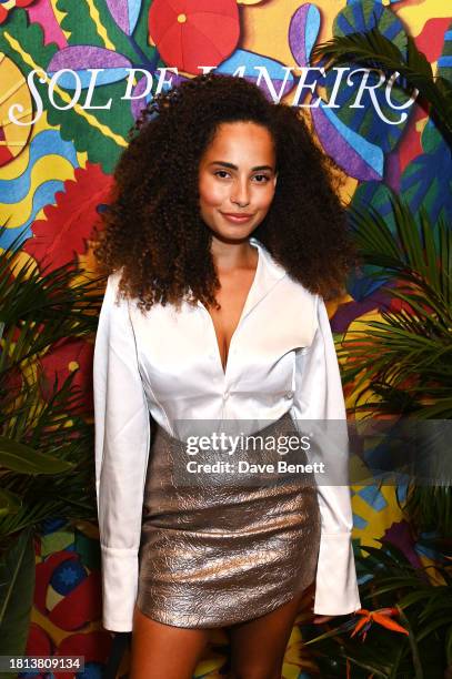 Amber Gill attends the Sol De Janeiro event on November 30, 2023 in London, England.