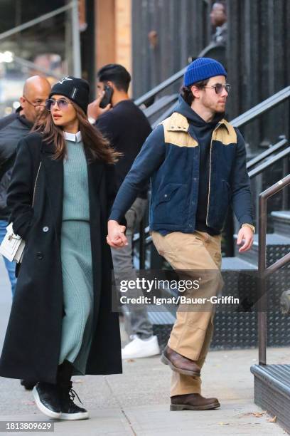 Priyanka Chopra and Nick Jonas are seen on November 30, 2023 in New York City.