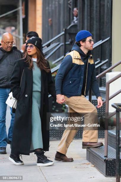 Priyanka Chopra and Nick Jonas are seen on November 30, 2023 in New York City.
