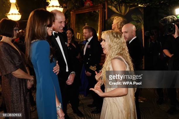 Catherine, Princess of Wales and Prince William, Prince of Wales meet Paloma Faith during the Royal Variety Performance at the Royal Albert Hall on...