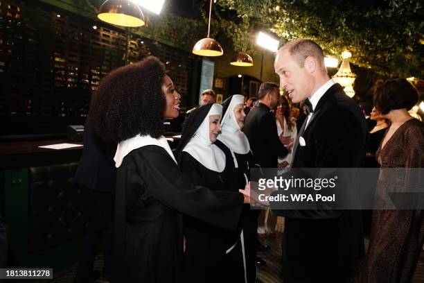 Prince William, Prince of Wales meets Beverly Knight during the Royal Variety Performance at the Royal Albert Hall on November 30, 2023 in London,...