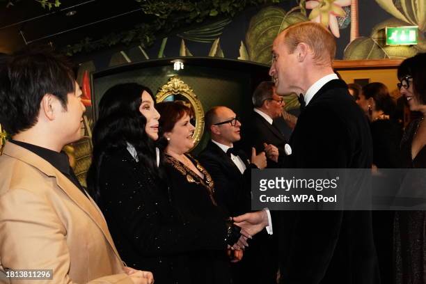 Prince William, Prince of Wales talks with Cher during the Royal Variety Performance at the Royal Albert Hall on November 30, 2023 in London, England.