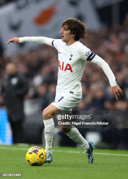 Bryan Gil of Tottenham Hotspur on the ball during the Premier League match between Tottenham Hotspur and Aston Villa at Tottenham Hotspur Stadium on...