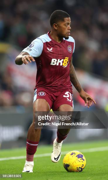 Leon Bailey of Aston Villa on the ball during the Premier League match between Tottenham Hotspur and Aston Villa at Tottenham Hotspur Stadium on...