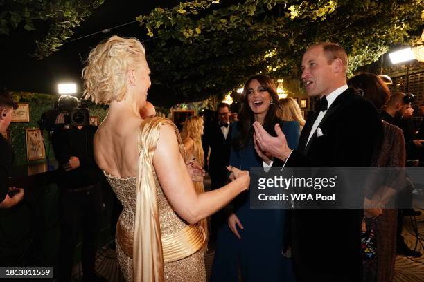 Catherine, Princess of Wales and Prince William, Prince of Wales meet Hannah Waddingham during the Royal Variety Performance at the Royal Albert Hall...