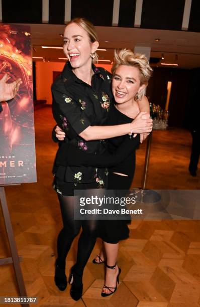 Emily Blunt and Florence Pugh attend a special screening and Q&A of "Oppenheimer" at Princess Anne Theatre on November 30, 2023 in London, England.