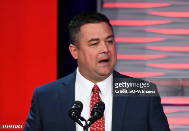 Florida GOP Chairman Christian Ziegler addresses attendees at the Republican Party of Florida Freedom Summit at the Gaylord Palms Resort in...