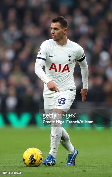Giovani Lo Celso of Tottenham Hotspur on the ball during the Premier League match between Tottenham Hotspur and Aston Villa at Tottenham Hotspur...