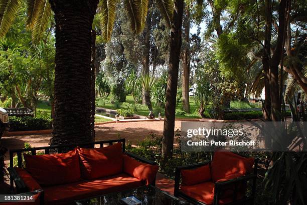 Gartenblick von Terrasse der Villa von Henriette von Bohlen und Halbach , Homestory, Villa "Bled Targui", Marrakesch, Marokko, Nordafrika, Afrika,...