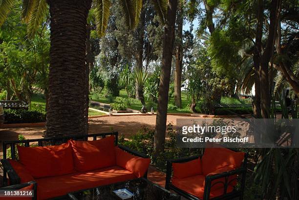 Gartenblick von Terrasse der Villa von Henriette von Bohlen und Halbach , Homestory, Villa "Bled Targui", Marrakesch, Marokko, Nordafrika, Afrika,...