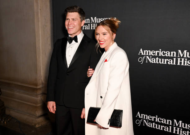 Colin Jost and Scarlett Johansson at the American Museum of Natural History's 2023 Museum Gala held on November 30, 2023 in New York, New York.