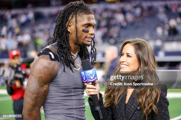 Thursday Night Football sideline reporter Kaylee Hartung interviews Dallas Cowboys wide receiver CeeDee Lamb after the game between the Dallas...