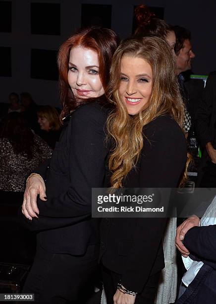 Priscilla Presley celebrates backstage with her daughter Lisa Marie Presley after Lisa Marie's performance at 3rd & Lindsley during the 14th Annual...