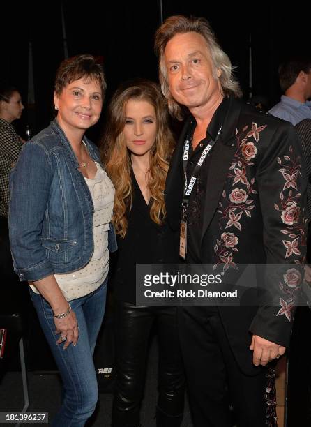 Nancy Jones , Lisa Marie Presley and Singer/Songwriter Jim Lauderdale backstage after Lisa Marie's performance at 3rd & Lindsley during the 14th...