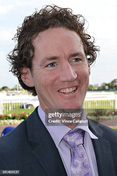 Trainer Ciaron Maher after Mr O'ceirin won the D'urban Naturalism Stakes during Melbourne Racing at Caulfield Racecourse on September 21, 2013 in...