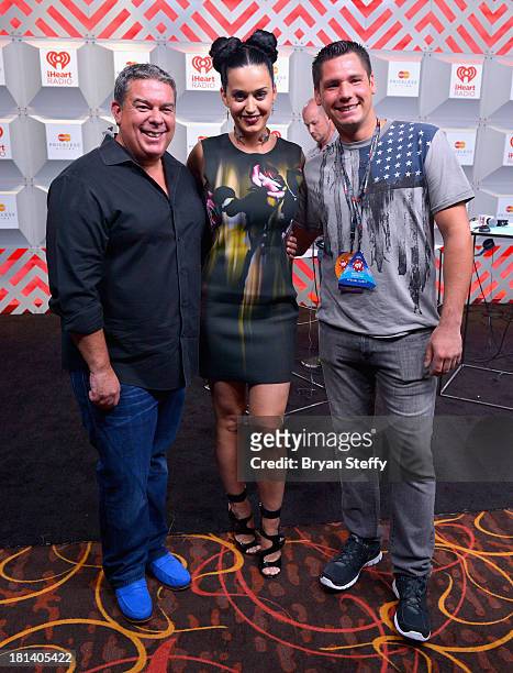 Personality Elvis Duran and entertainer Katy Perry attend the iHeartRadio Music Festival at the MGM Grand Garden Arena on September 20, 2013 in Las...