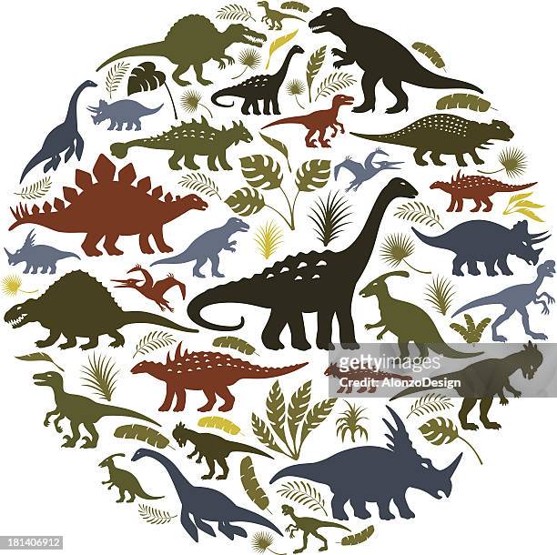 collage of 恐竜のアイコンのサークル - dromaeosauridae点のイラスト素材／クリップアート素材／マンガ素材／アイコン素材