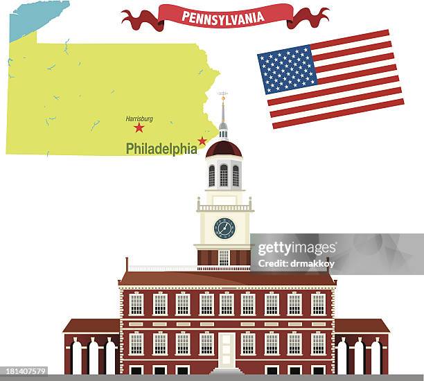 illustrazioni stock, clip art, cartoni animati e icone di tendenza di philadelphia e independence hall - freedom hall