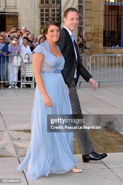 Princess Alexandra Of Luxembourg and Felix Lademacher attend the Religious Wedding Of Prince Felix Of Luxembourg & Claire Lademacher at the Basilique...