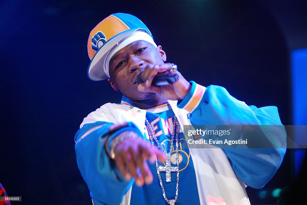 Rapper 50 Cent performs on MTV's Direct Effect