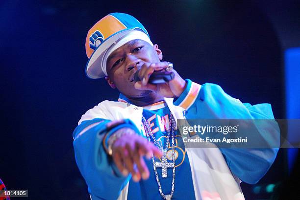 Rapper 50 Cent performs on MTV's Direct Effect at MTV studios February 24, 2003 in New York City.