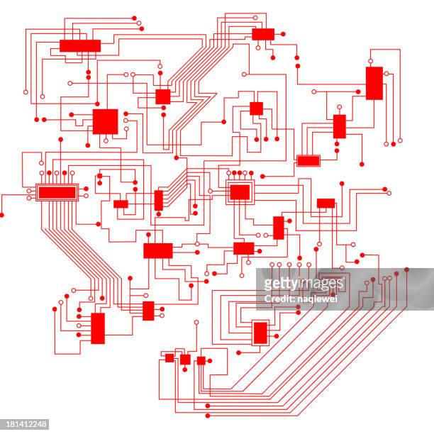 stockillustraties, clipart, cartoons en iconen met red abstract circuit board background - dichtgetimmerd